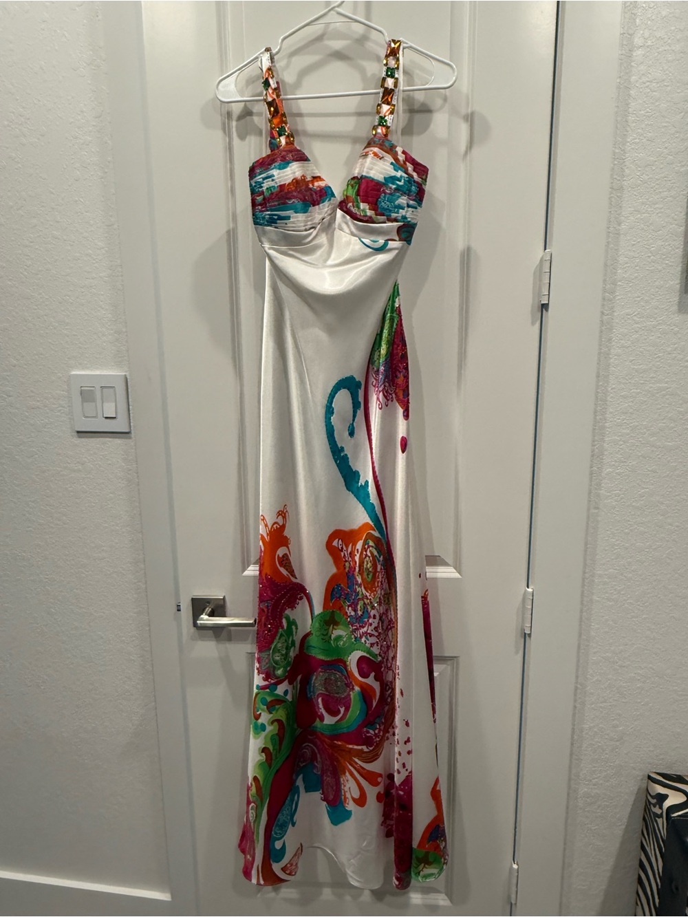 Vertigo Paris White Maxi Dress with Multicolor Paisley Accents
